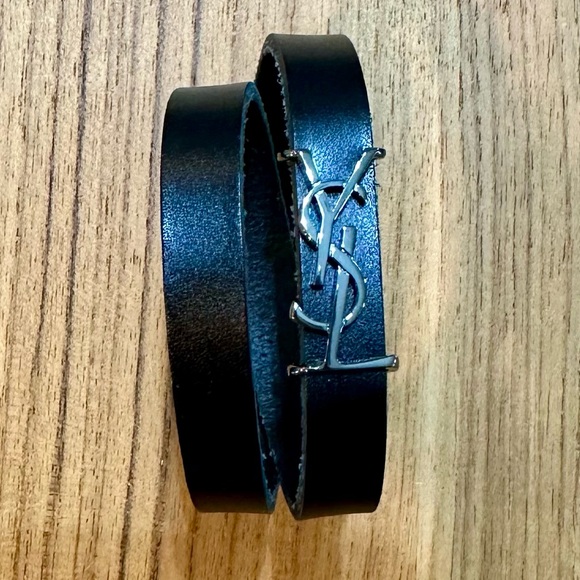 Saint Laurent leather double-wrap YSL bracelet - Picture 1 of 14